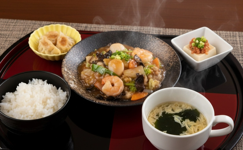 旨味溢れる海鮮八宝菜と一口餃子の中華御膳