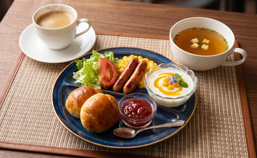 焼きたてパンと彩り副菜のヘルシープレート