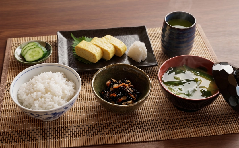出汁香る玉子焼きと、栄養豊かなひじき煮の定番朝食