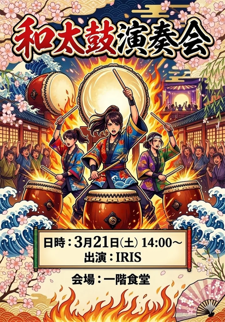 【スーパー・コート郡山筒井】魂に響く鼓動！和太鼓チーム「IRIS」による演奏会を開催