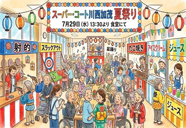【スーパー・コート川西加茂】7月29日（水）「夏祭り」開催のお知らせ！楽しいゲーム屋台や美味しいおやつで盛り上がりましょう