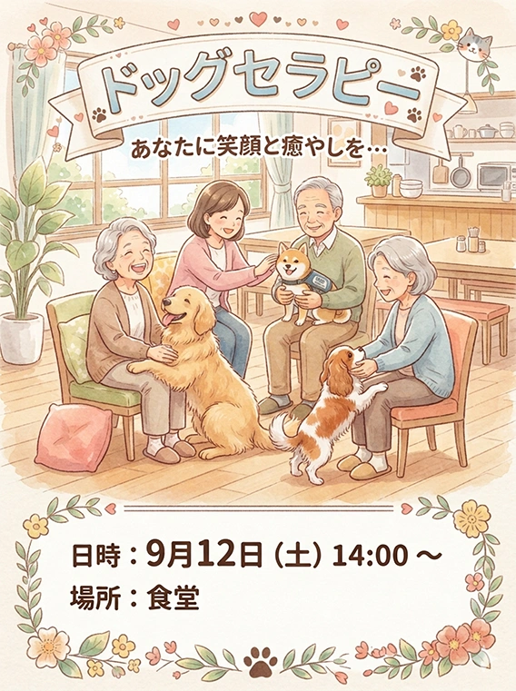 【スーパー・コート プライム高槻】9月12日（土）「ドッグセラピー」開催