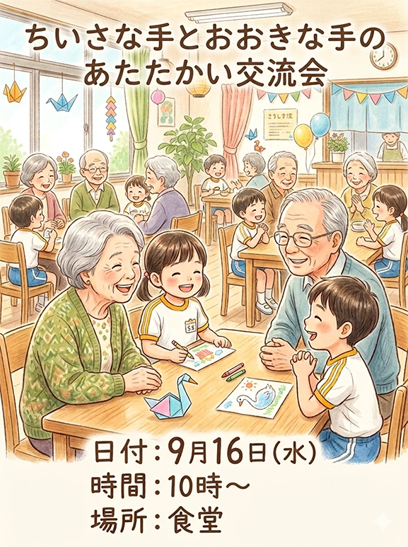 【スーパー・コート プライム高槻】9月16日（水）「ちいさな手とおおきな手のあたたかい交流会」開催